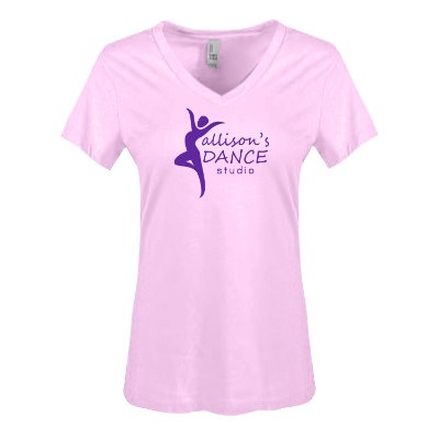 Custom logo'd women's soft purple tee.