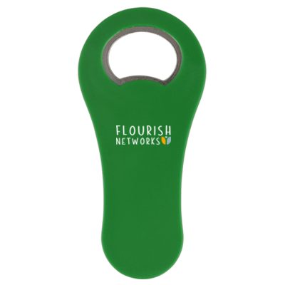 Plastic green magnetic metal bottle opener full color custom printed.