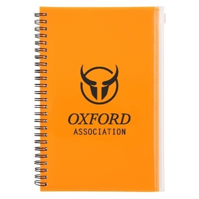 Customized purple zipper front notebook.