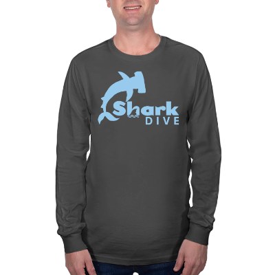 Grey steel long sleeve tee with logo.