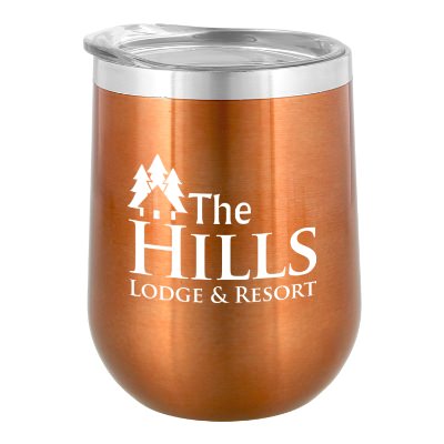Copper wine tumbler with custom imprint.