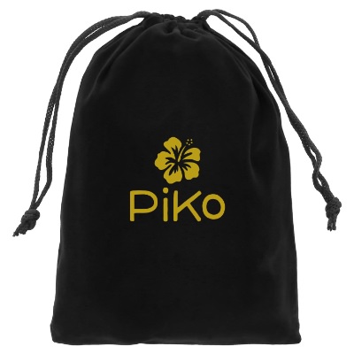 Black velour bag with a custom logo.