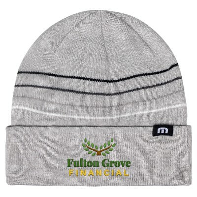Light grey heather custom embroidered beanie.
