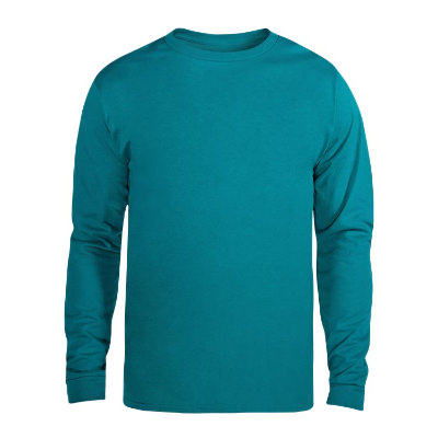 Blank athletic teal long sleeve tee.