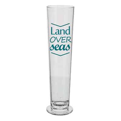 Acrylic clear champagne glass with custom imprint in 7 ounces.