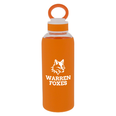 Glass water bottle with custom logo in 18 oz.