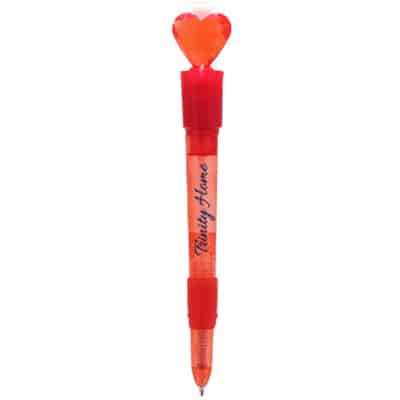 Plastic light up heart topper pen.
