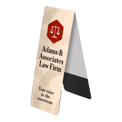 White paper bookmark with a custom logo.