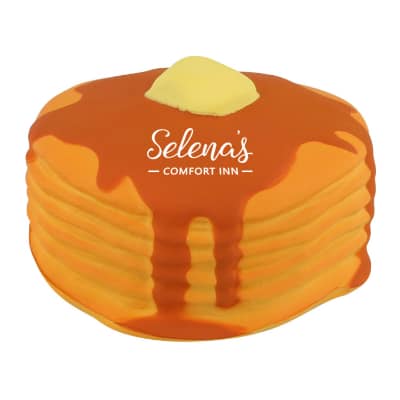 Foam stack of flapjacks stress ball imprinted with a custom logo.