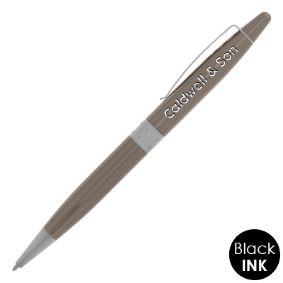 Custom engraved twist action pen with brass body and matte trim.