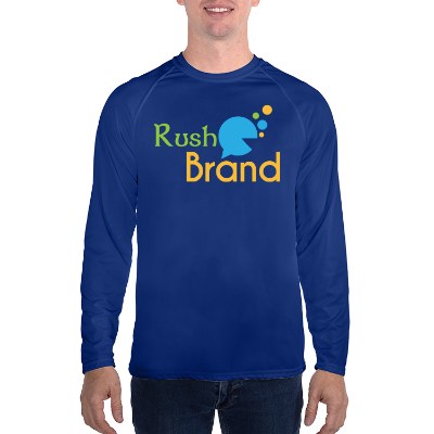 Custom navy long sleeve tee with full color imprint.