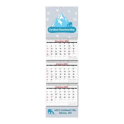 Large three months at a glance calendar with full color imprint.
