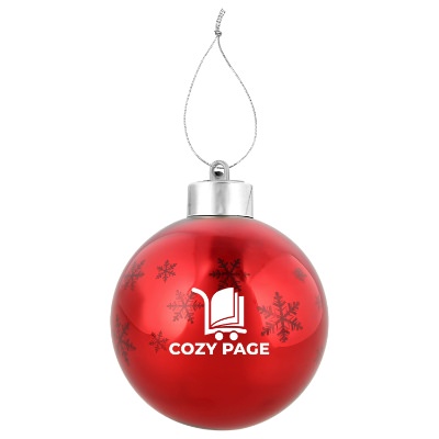 Red glass ornament with a personalized logo