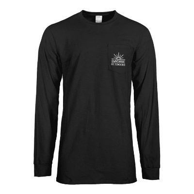 Jet black long sleeve tall t-shirt with personalized logo.