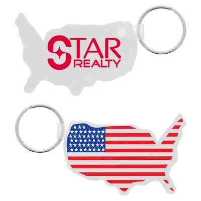 American flag plastic key fob with custom promotional logo.