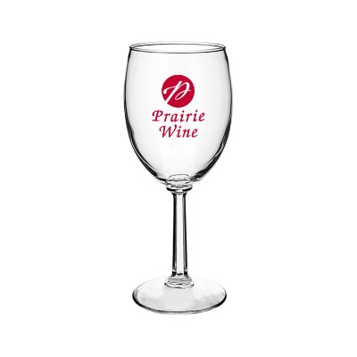 Glass clear wine glass with custom imprint in 7.75 ounces.