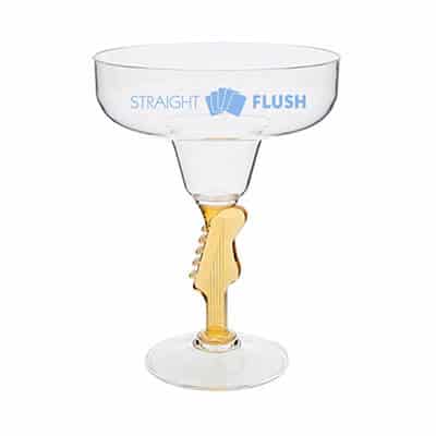 Acrylic guitar margarita glass with custom logo in 14 ounces.