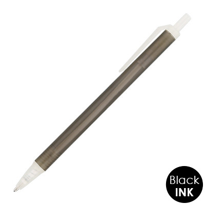 Translucent colorful pen with white trim.