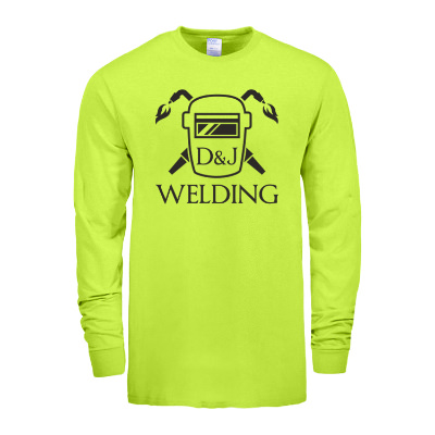 Custom tall long sleeve safety green t-shirt with logo.