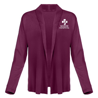 Berry cardigan with custom imprint.