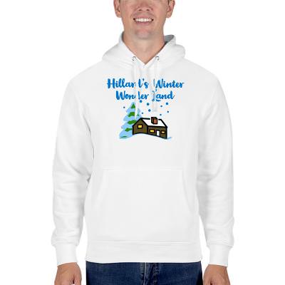 White custom premium hooded printed sweatshirt.