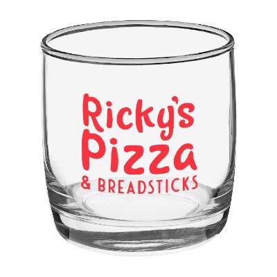 Clear whiskey glass with custom logo.