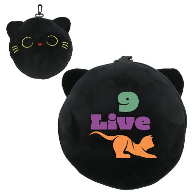 Black plush sleep mask with a customized imprint
