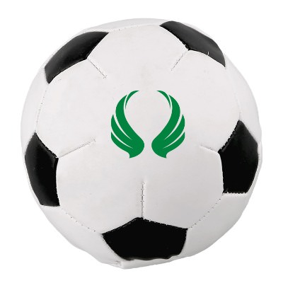 White vinyl sports ball with a custom logo.