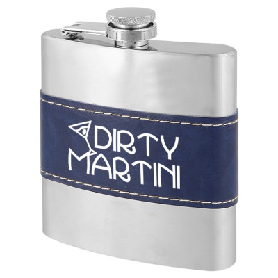 Navy flask with custom logo in 6 ounces.