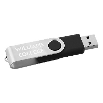 Black stainless steel flash drive with a personalized imprint.