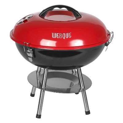 Small steel charcoal grill with customized laser engraved imprint.