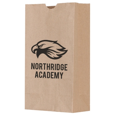 Paper kraft popcorn recyclable bag with personalized imprint.