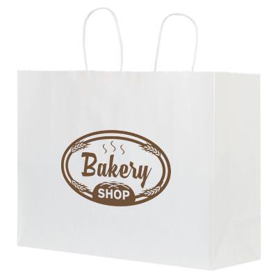 White paper bag with custom logo.