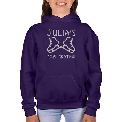 Personalized deep purple youth hooded sweatshirt with logo.