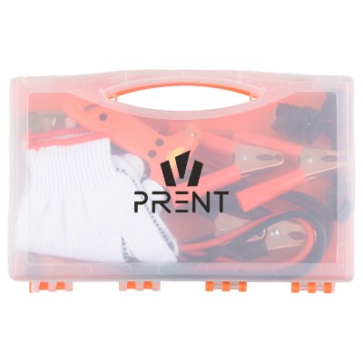 Orange plastic emergency road kit with promotional imprint.