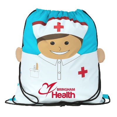 Polyester policeman sports drawstring with logoed imprinting.