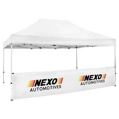Full-color 15-ft. tent half wall with custom imprint.
