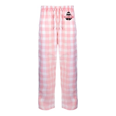 Personalized light pink with white buffalo check flannel pant with full color logo.