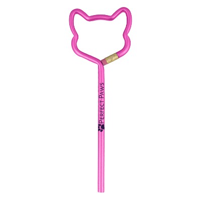 Cat head shaped pencil in metallic pink with custom imprint.