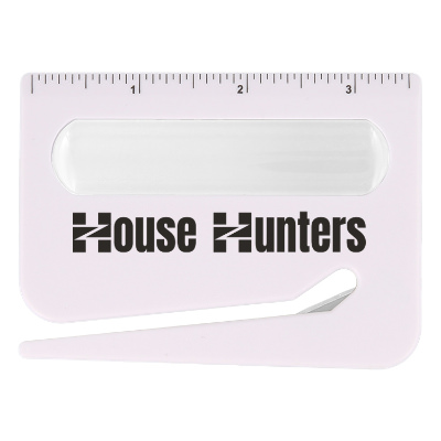 White plastic letter opener with a custom imprint.