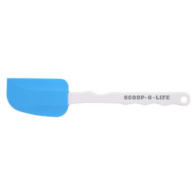 Wide silicone spatula with custom promotional imprint.