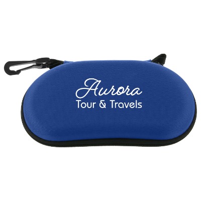 EVA material sunglass holder with promotional logo.