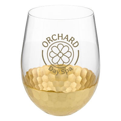 Clear with copper wine glass with custom logo.