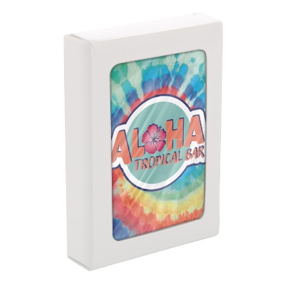 Tie Dye paper playing cards with a personalized logo.