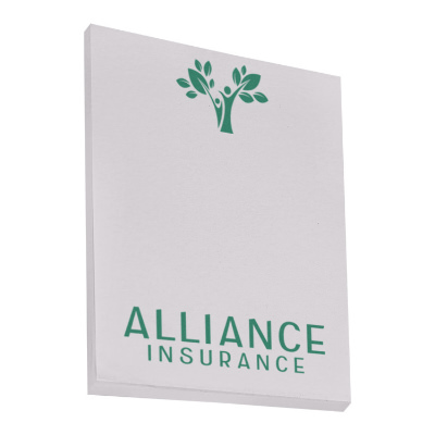 White paper sticky note with a customized imprint.