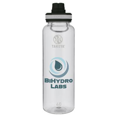 Clear plastic bottle with full color logo.