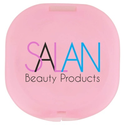 Plastic pocket diva mirror with custom full color promotional logo.
