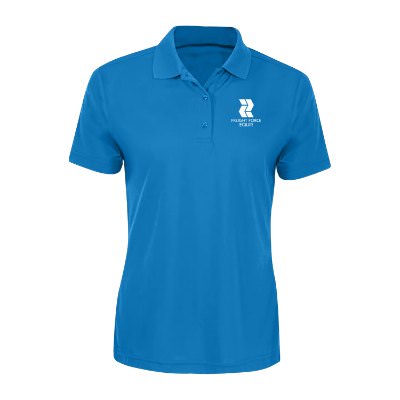 Pacific blue women's polo with custom logo.