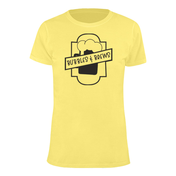 Yellow imprinted custom short sleeve shirt.