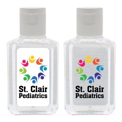 2 ounce PET plastic bottle with a printed logo on a clear or white label.